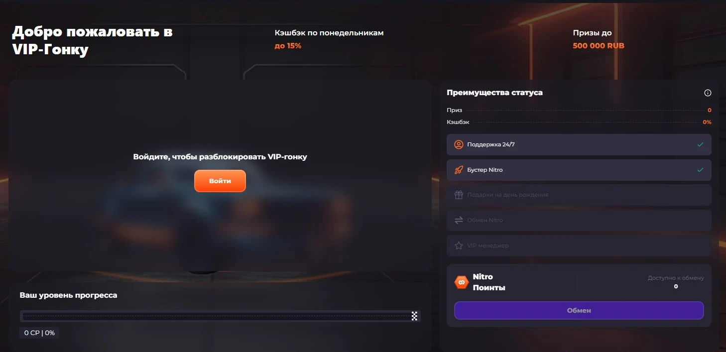 VIP гонка Unlim Casino